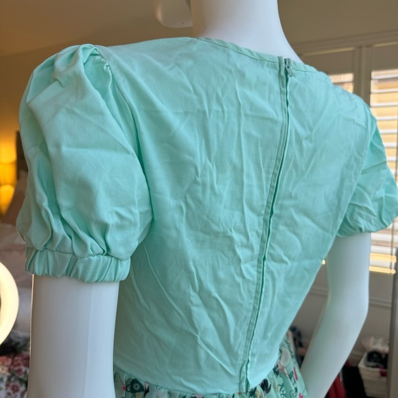 Unique Vintage Dress and Matching Scarf - Cafe De Paris Mint Fit and Flare Dress - Picture 4 of 7